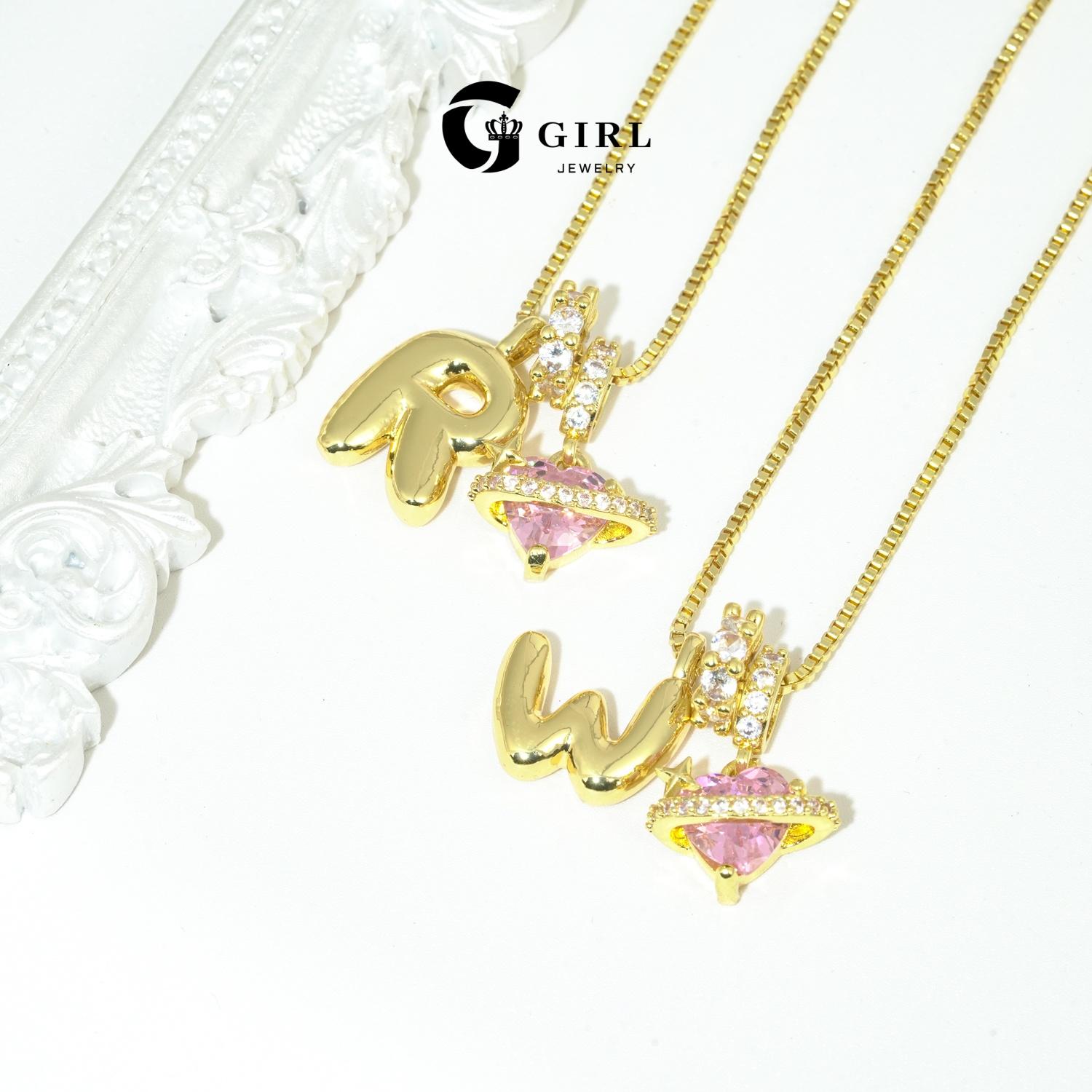 GGlRL Bubble Letter Necklace Initial Heart Necklace for Women Man Pink Cubic Zirconia Pendant Letter Diamond 18KGold Plated Fashion Jewelry Gift For Holiday Christmas Birthdays Anniversaries GGlRL Bubble Letter Necklace Initial Heart Necklace for Women Man Pink Cubic Zirconia Pendant Letter Diamond 18KGold Plated Fashion Jewelry Gift For Holiday Christmas Birthdays Anniversaries