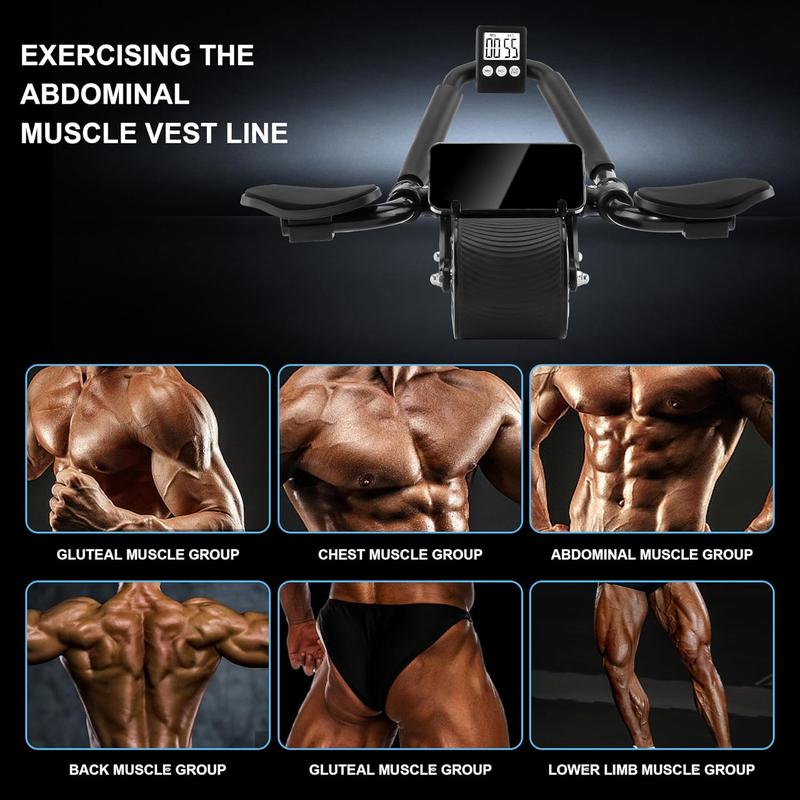 Ab Roller Wheel Workout Abdominal Fitness Wheel for Core Muscles Training with Digital Timer Phone Holder Smart Rebound Dual-Wheel Design Eco-Friendly Build maquina abdominal total body rueda
