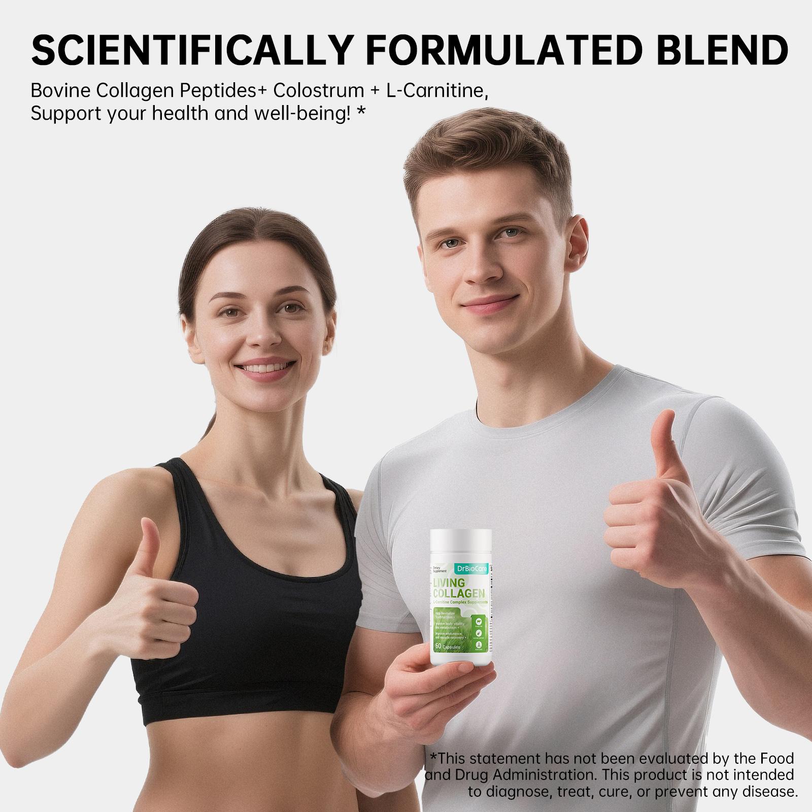 【B1G2 FREE 】DrBioCare Living Collagen L-Carnitine Complex Supplement, Non-GMO, Grass Fed Bovine Collagen Peptides, Bovine colostrum, Cinnamon extract, Mulberry leaf extract