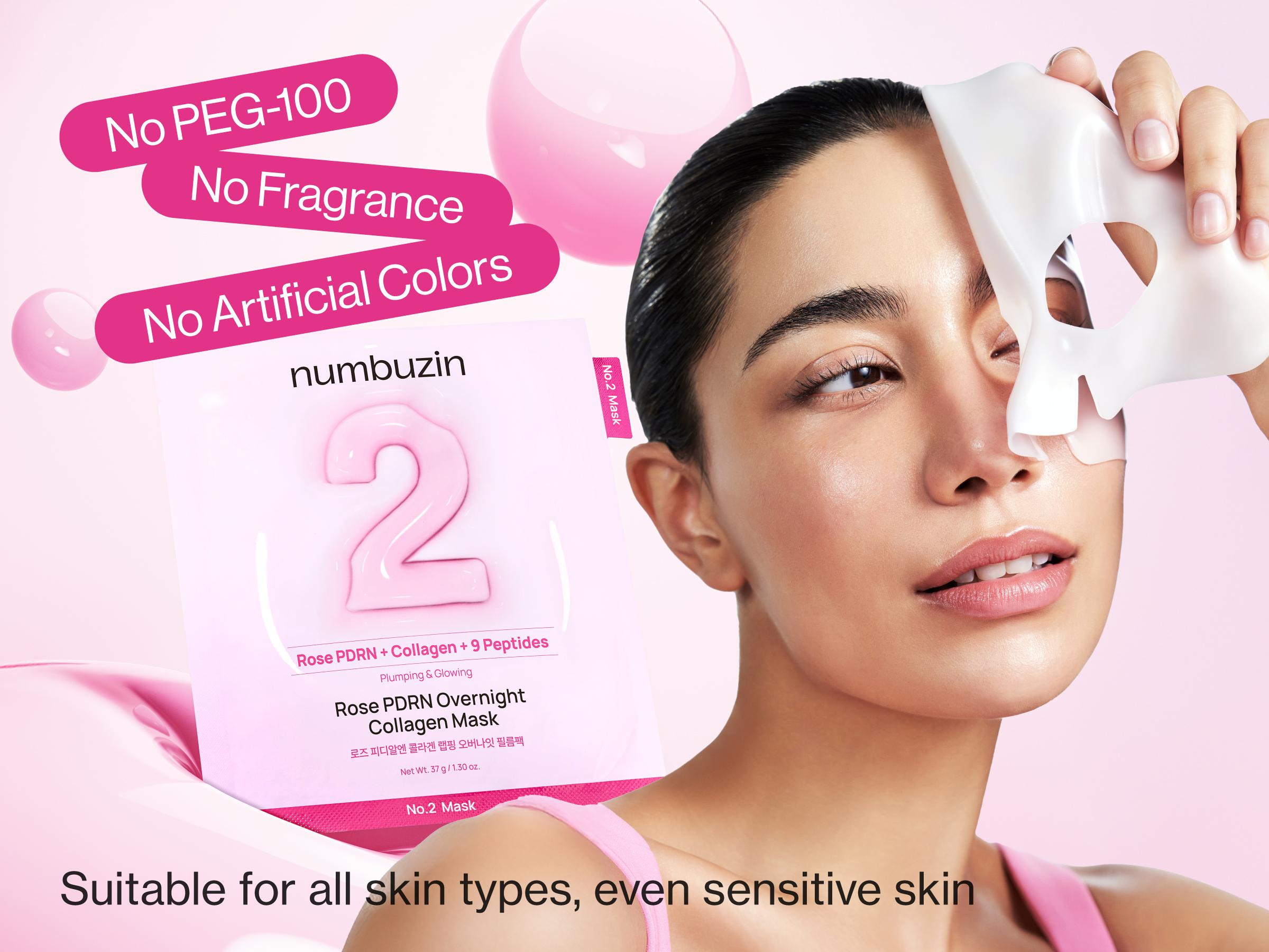 [numbuzin official shop] No.2 Overnight Face Mask | Rose PDRN Overnight Collagen Mask | Korean Glass Skin Essential | Elasticity, Hydrating, Firming, Enlarged Pores | Collagen, Peptides, PDRN | 37g, 4ea