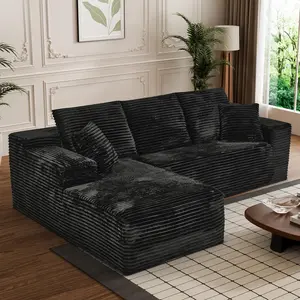 Modular Sectional Sofa Cloud Sectional Couch, 105" Comfy Fluffy L Shaped Black Couches for Living Room, Deep Seat Memory Foam Plush Corduroy Boneless Couch Sectionals with Left Facing Chaise Sofa
