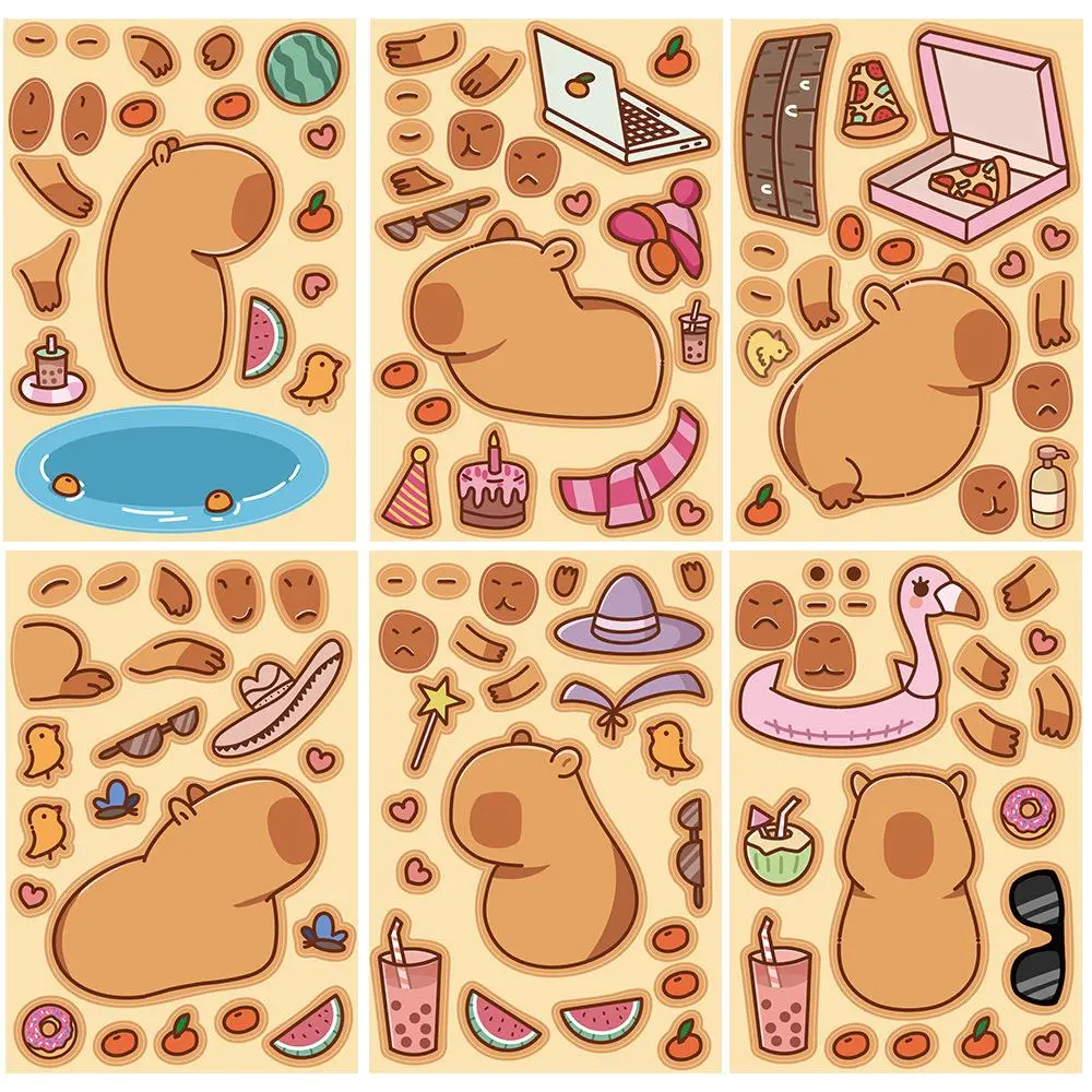 Cartoon Capybara Pattern Sticker, 8 Sheets/set Cute Cartoon Sticker, DIY Decorative Sticker for Phone Case Computer Guitar Bag Water Cup Scrapbook