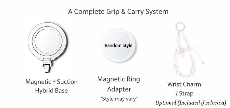 Magnetic Charm with Phone Grip Base for Kindle & Phone – Short Beaded Phone Chain, Anti-Theft Hands-Free Wrist Strap, Detachable Lanyard, Handmade Beaded Wrist Chain (Magnetic Ring Sticker Included for Non-MagSafe Devices)