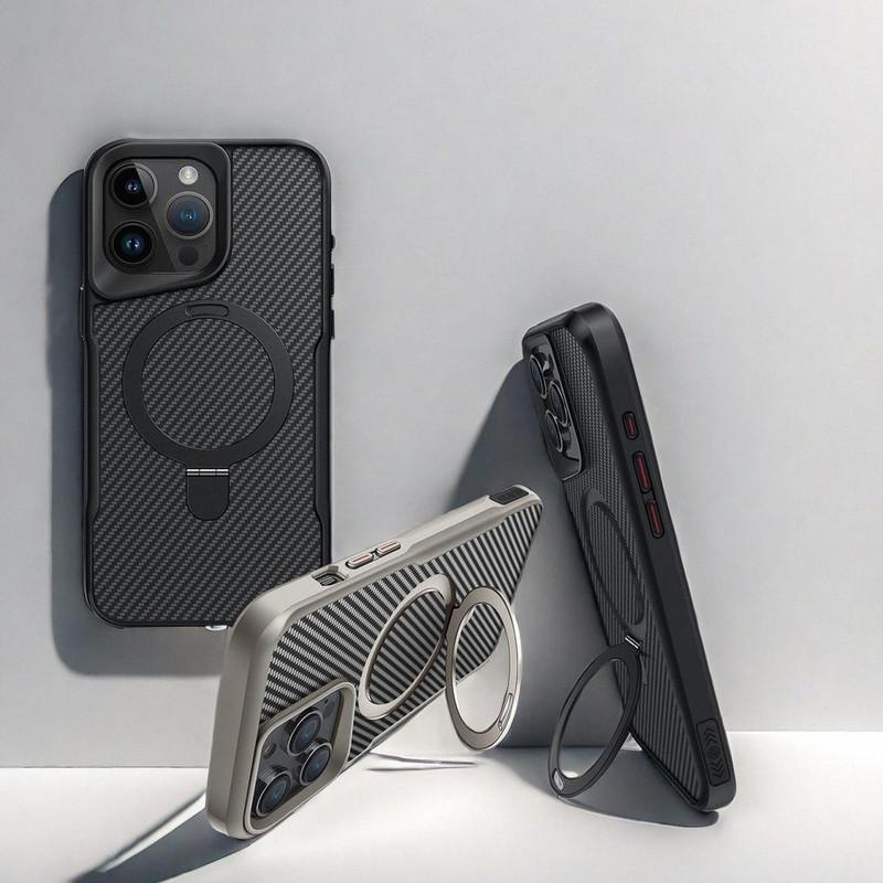 Magnetic Invisible Ring Stand Case for iPhone 17 Pro Max/16 Plus/15/14/13/12 Pro - Hard  Back Panel with Strong Grip Viewing, Shockproof Protective Cover-HN-PG01