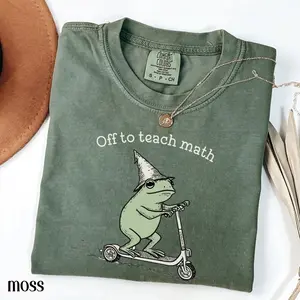 Math Teacher Comfort Colors Shirt, Algebra Grade Teacher Tshirt, Funny Scooter Frog Off To Teach Statistics T-Shirt, Christmas Gift Mathematics