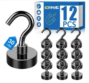 LOVIMAG Magnetic Hooks, 12 Pack 30lbs+ Magnet Hook 2026 Cruise Cabin Ship Essentials Heavy Duty Strong Magnets Refrigerator Fridge Hanging for Classroom Beach Vacation Kitchen Grills (Black)