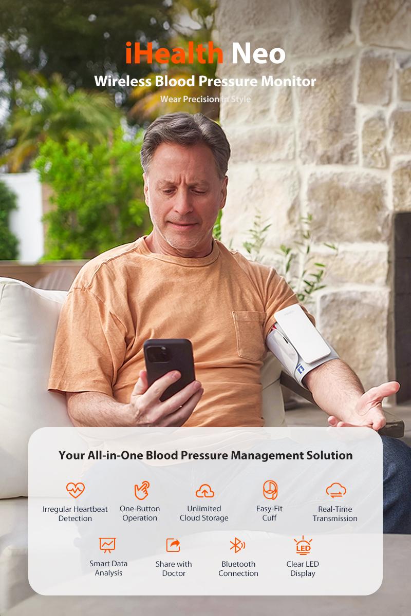 iHealth Neo Wireless Blood Pressure Monitor, Upper Arm Cuff, Bluetooth Blood Pressure Machine, Ultra-Thin & Portable, App-Enabled for iOS & Android iHealth Neo Wireless Blood Pressure Monitor, Upper Arm Cuff, Bluetooth Blood Pressure Machine, Ultra-Thin & Portable, App-Enabled for iOS & Android