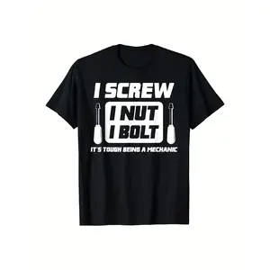Funny Mechanic Saying T-Shirt - "I Screw I Nut I Bolt" Graphic Print, 100% Regular Fit Short Sleeve Tee for Men & Women, Black with White Text, All-Season Comfort, Casual Gift for Mechanics, Retro Style, Soft & Breathable, Machine Washable, Perfect for Ca