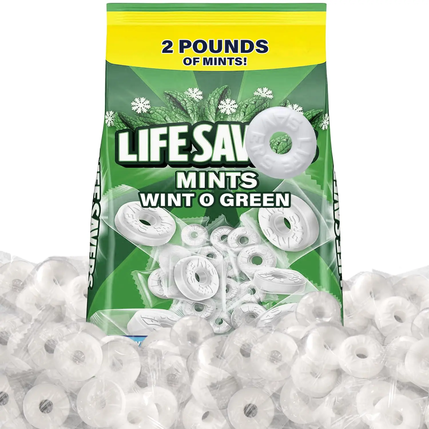 Mint Wintergreen Hard Candies, 2lb Bulk Pack (Approx. 265 Individually Wrapped Pieces) - GMO-Free, Long-Lasting Breath-Freshening Daily Sweet Treat for On-the-Go Indulgences