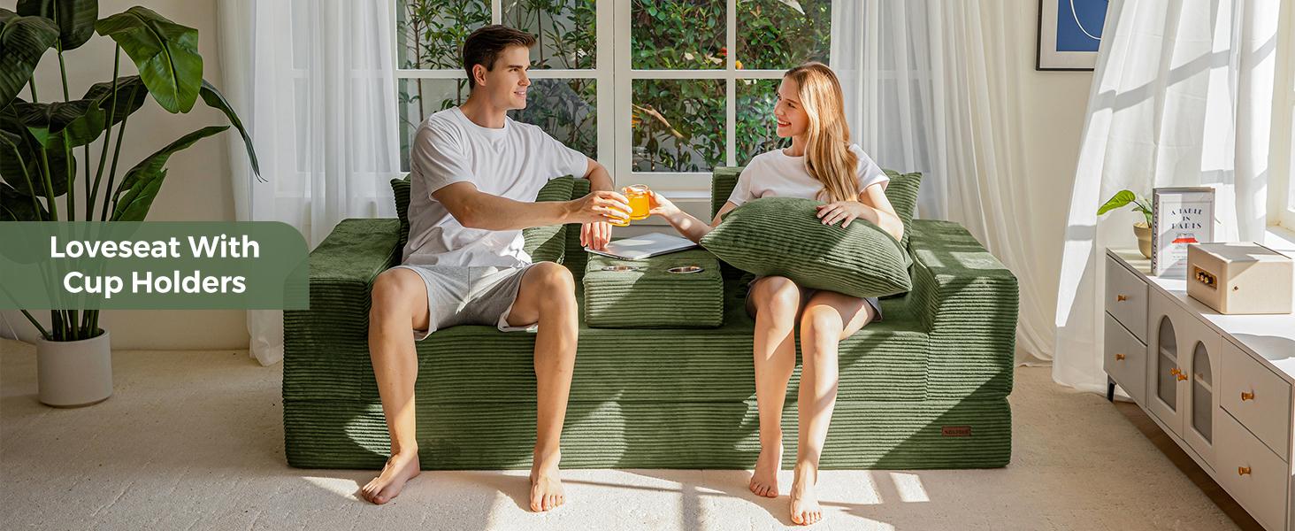 MAXYOYO Convertible Sofa Bed, 80" Oversized Boneless Loveseat Couch 4 in 1 Foldable Floor Sofa Couch in A Box with 2 Cup Holders, Folding Sleeper Chair for Living Room, No Assembly Required MAXYOYO Convertible Sofa Bed, 80" Oversized Boneless Loveseat Couch 4 in 1 Foldable Floor Sofa Couch in A Box with 2 Cup Holders, Folding Sleeper Chair for Living Room, No Assembly Required