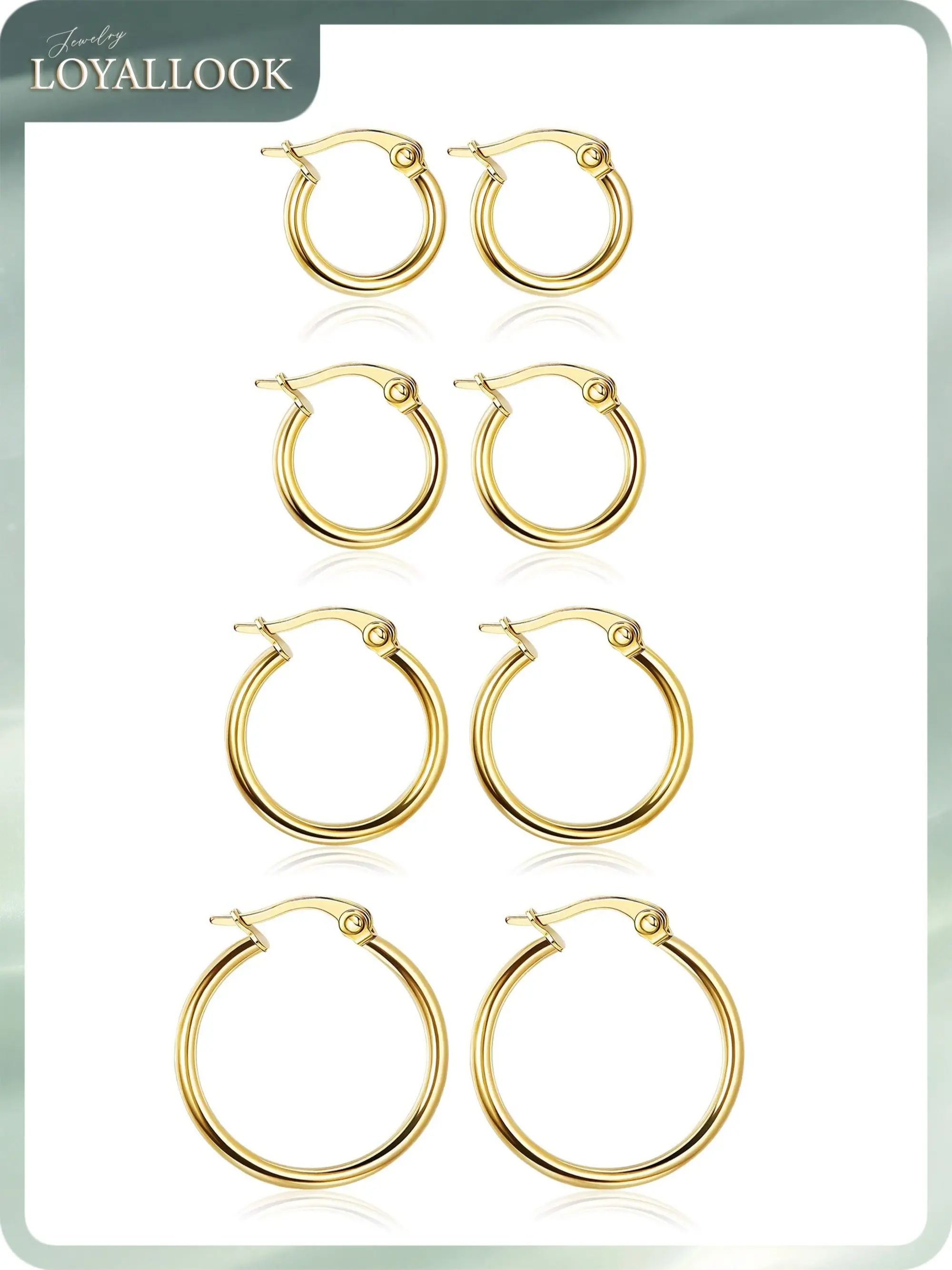 LOYALLOOK Gold Hoop Earrings Set Stainless Steel Rounded Small Hoop Earrings Set for Women Cute Huggie Earrings Nickel Free 10/12/15/20MM
