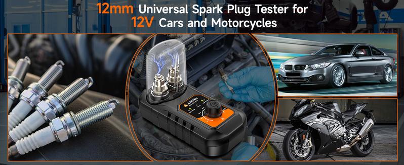 ANCEL SP21 Upgraded Spark Plug Tester, Double Hole Testing Spark Plug Detector, 0 to 6000RPM Adjustable Working Frequency, Automotive Ignition Analyzer Diagnostic Tool for Car & Motorcycle 12V Vehicles
