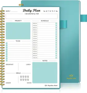 Daily Planner Undated, To Do List Notebook with Hourly Schedule Calendars Meal, Spiral Appointment Organizers Notebook for Man/Women, Pocket,Pen Loop, 160 Pages (7x10")