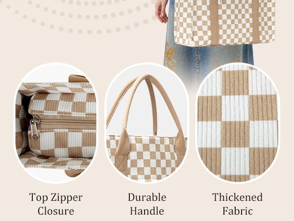 MEXS Tote Bag for Women Shoulder Corduroy Tote Purse with Compartments Handbag for Travel Work Gym 20L