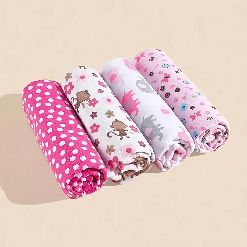 Baby Blanket Set, Soft & Cozy Design, Adorable Prints, Ideal for Newborns, Four-Piece Baby Bedding Essentials, Perfect Gift for Infants, Bedding Supplies