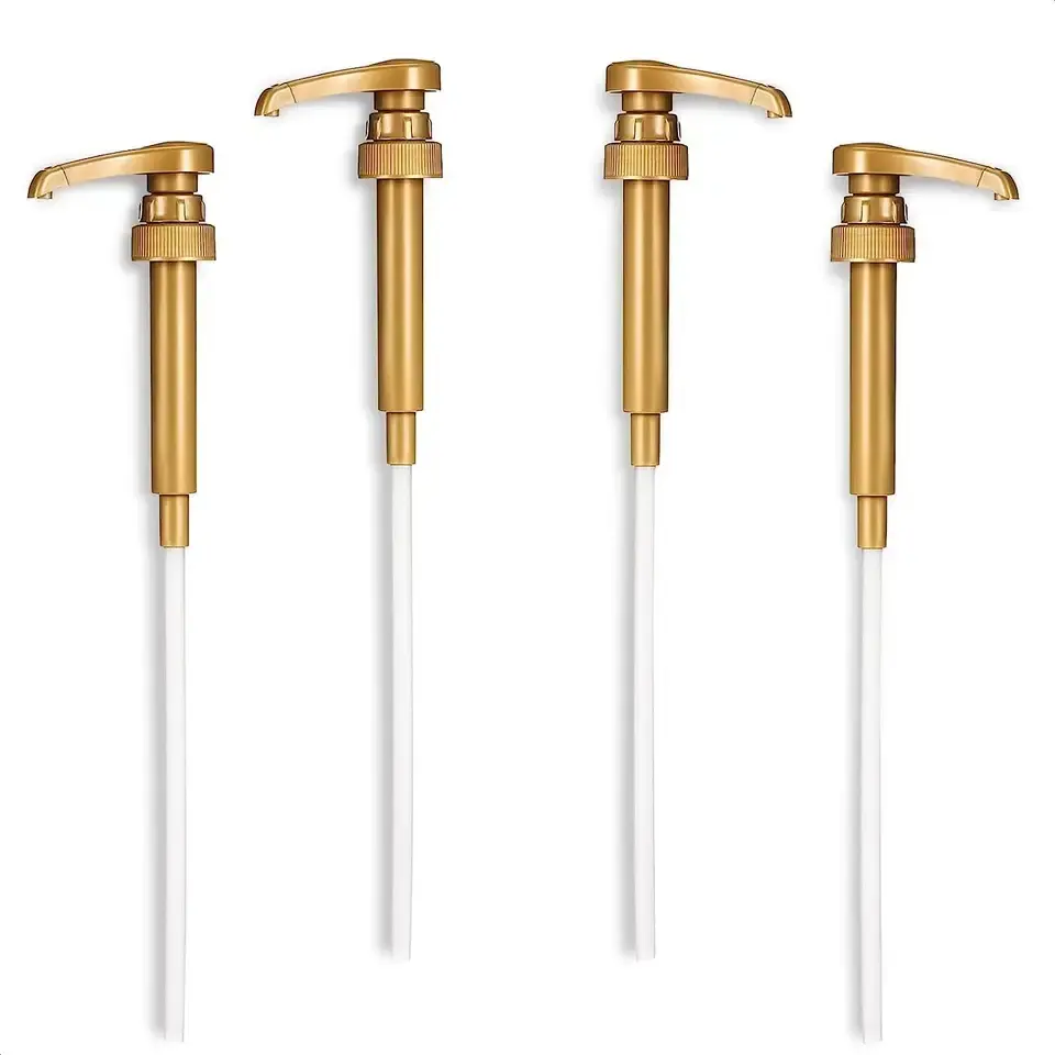 Gold Syrup Bottle Pump Dispensers – 4 Pack