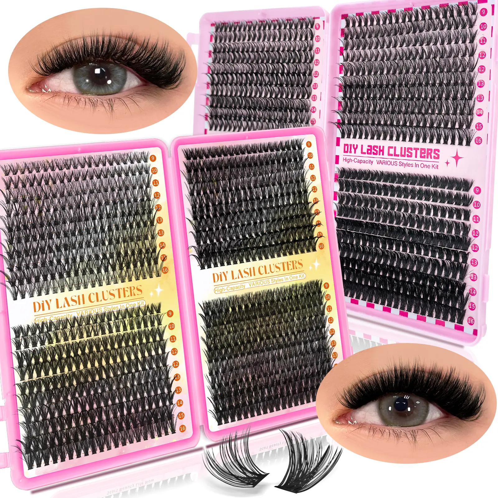 Lash Clusters Extensions 800pcs 30D-80D DIY Eyelashes C & D Curl Individual Wispy Lashes, 3D Fluffy Natural 10-16mm Mixed Styles Eye Lashes Makeup for Beginners - Waterproof & Reusable