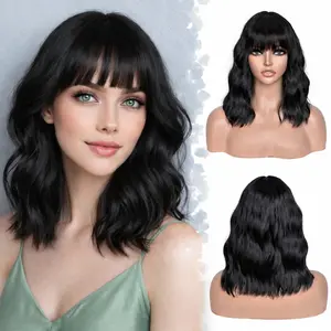 Befunny Women's Bob Wig with Bangs, 12-Inch Short Shoulder Length Wavy Synthetic wig, Suitable for Daily Wear and Parties"
