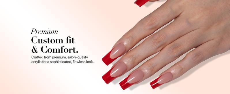 SXC Cosmetics X-Pro Tips French Tip Press on Nails – French Red Edition Starter Kit 150PCS, 15 Sizes, 5 Styles, Beginner-Friendly Red117Kit-M Square