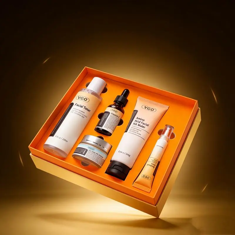 VGO Daily Skincare Routine, 4-Piece Hydration Set with Vitamin C Facial Serum, Lightweight Moisture Cream, and Cleanser for All Skin Types