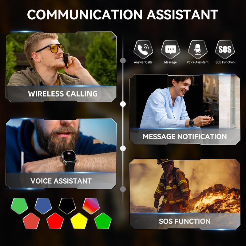 3ATM Waterproof Outdoor Smart Watch for Men with Call Make/ Answer 100+ Sports Modes Pedometer Compass Multifunctional Smartwatch Compatible with iPhone Android Phones Digital Watch Gifts for Men