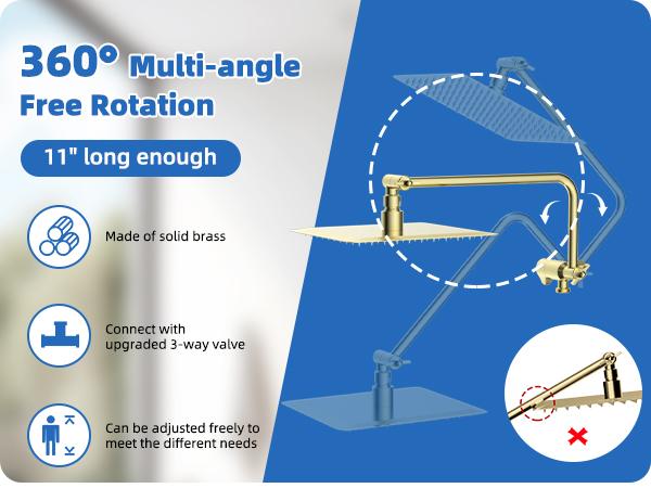 Hibbent All Metal Shower Head, 10" High Pressure Rainfall/Handheld Shower Combo with 11" Extension Arm, 10-Spray Handheld Showerhead, 71" Long Hose, 3-Way Diverter Valve, Shiny Gold