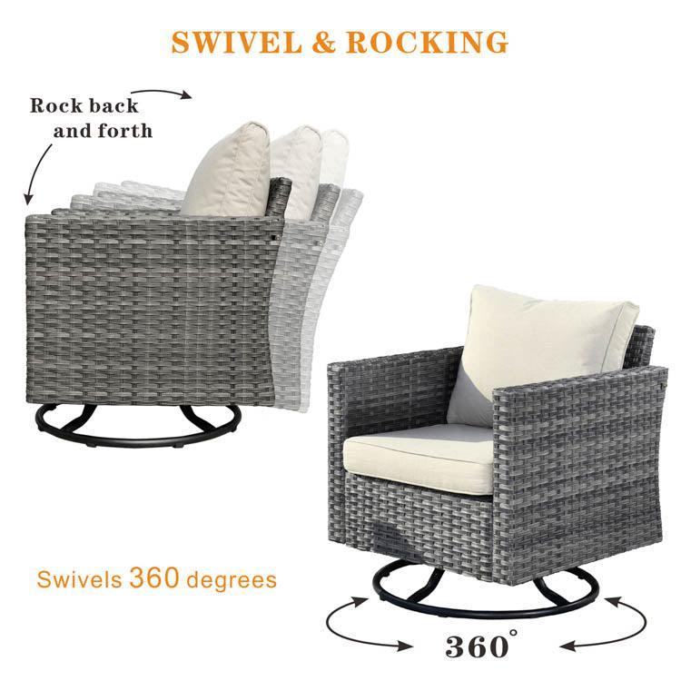 Ovios Patio Furniture 13-Piece Outdoor Sectional Sofa Set with Wicker Rocking Swivel Chairs and 42.12'' Fire Pit