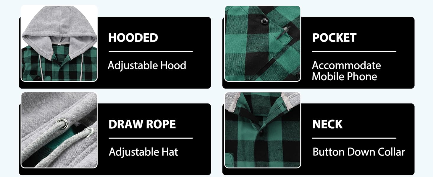 ZITY Men's Red Checkered Hooded Flannel - Ultra Soft Workwear Style Hoodie - Casual Lightweight Plaid Jacket for Spring Outfits - Essential Gingham Checked Top ZITY Men's Red Checkered Hooded Flannel - Ultra Soft Workwear Style Hoodie - Casual Lightweight Plaid Jacket for Spring Outfits - Essential Gingham Checked Top