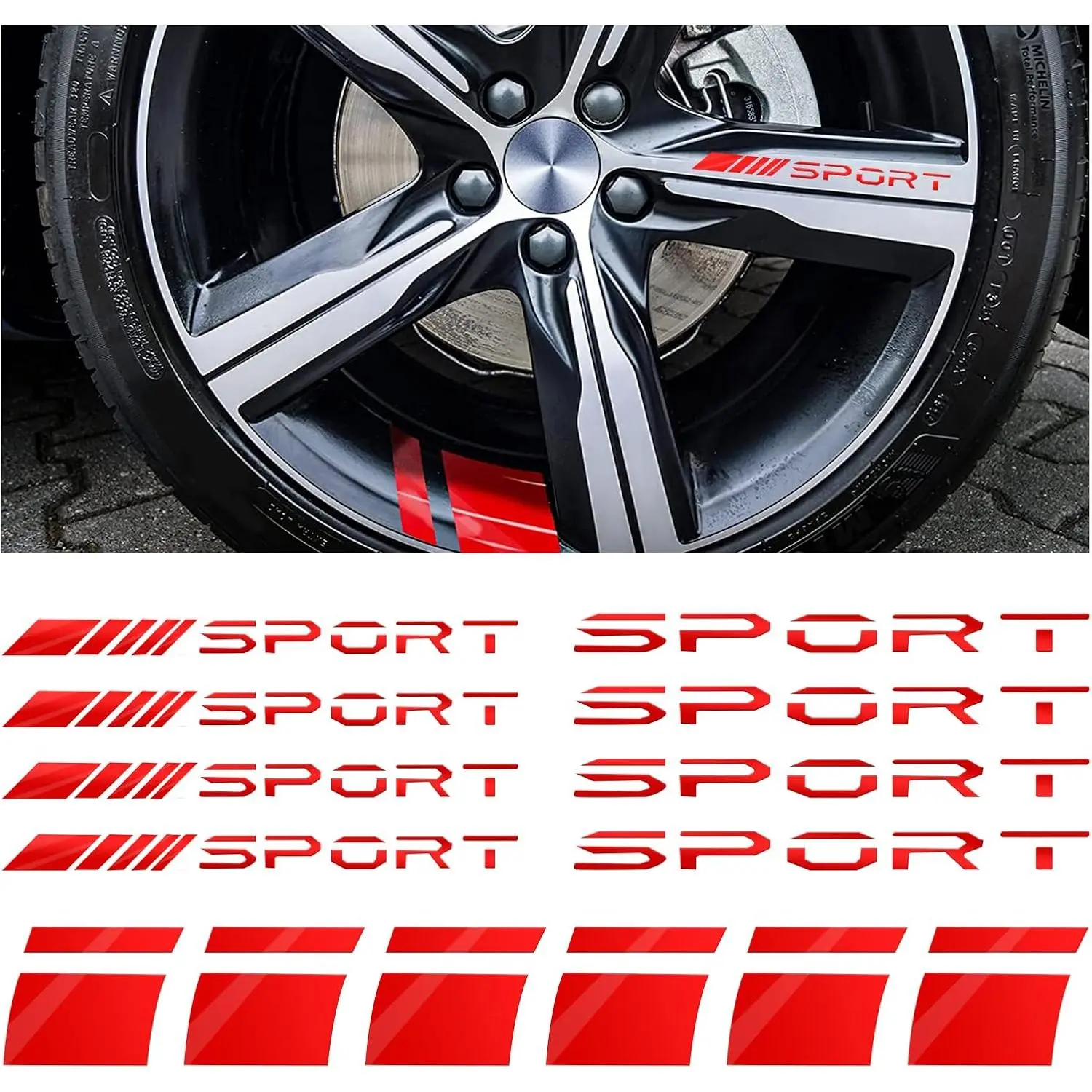 Decal Stickers, 14 count Reflective  Logo, Auto Wheel Rim Decor, Polyethylene Terephthalate, Red, for All