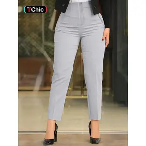Women's Plain Pocket Capri Pants, Elegant Comfy Trousers for Work Office Business, Ladies Bottoms for All Seasons