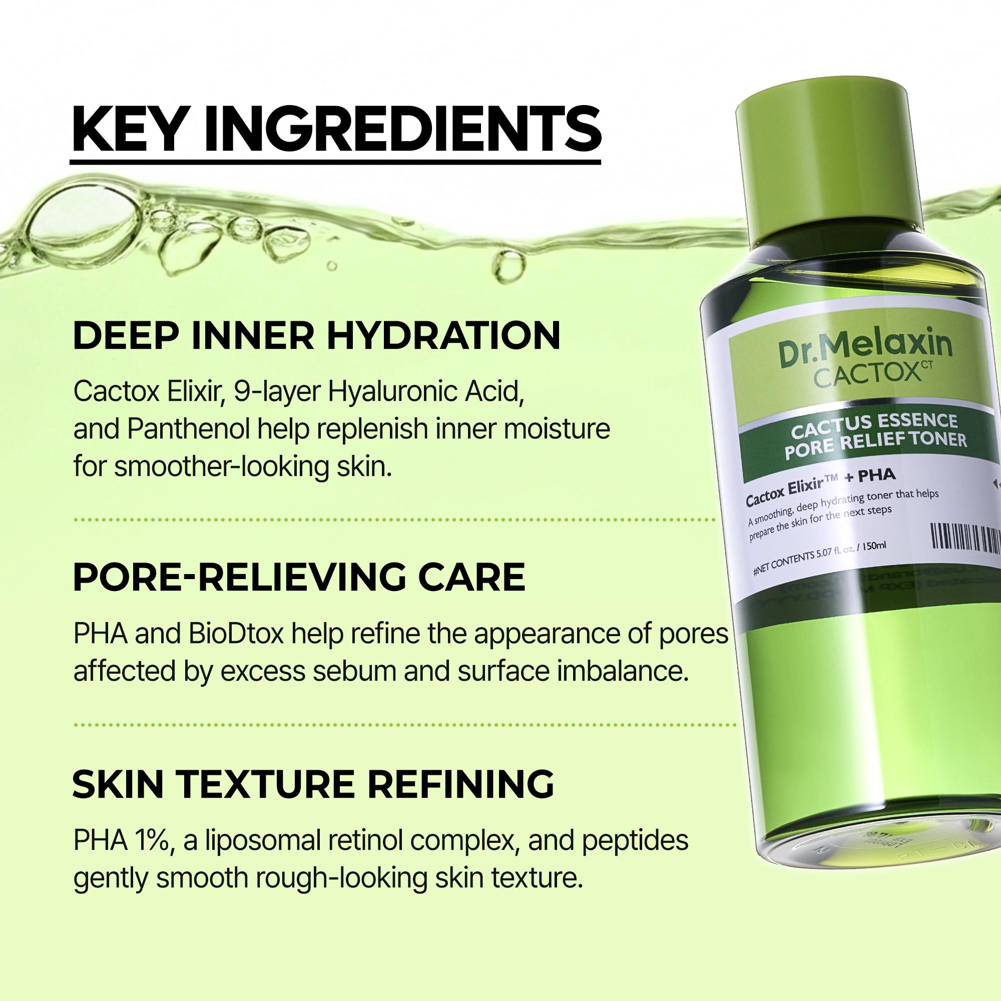 [Dr.Melaxin Official] CACTOX Essence Pore Relief Toner with Cactus Cooling for Rough Skin Texture & Dehydrated Pore Care