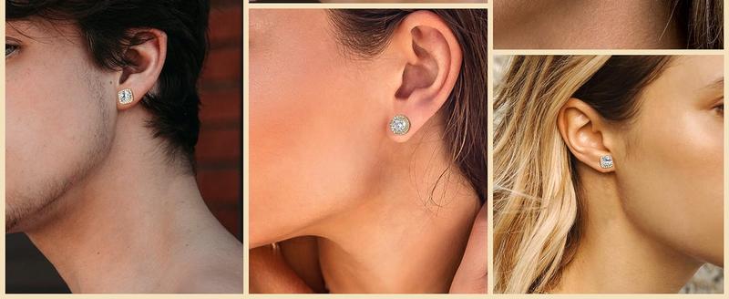 Fansilver Halo Stud EarringsCubic Zirconia Stud Earrings Round Square Stud Earrings Set for Women Men men woman unisex earring