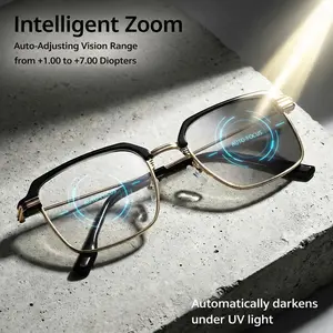 Smart Zoom Frameless Reading Glasses Auto Focus Multifocal Blue Light Filter UV Sun Protection Soft Silicone Nose Pads, HD Vision for Phone & Computer（+1.00 to +4.00 Diopters）