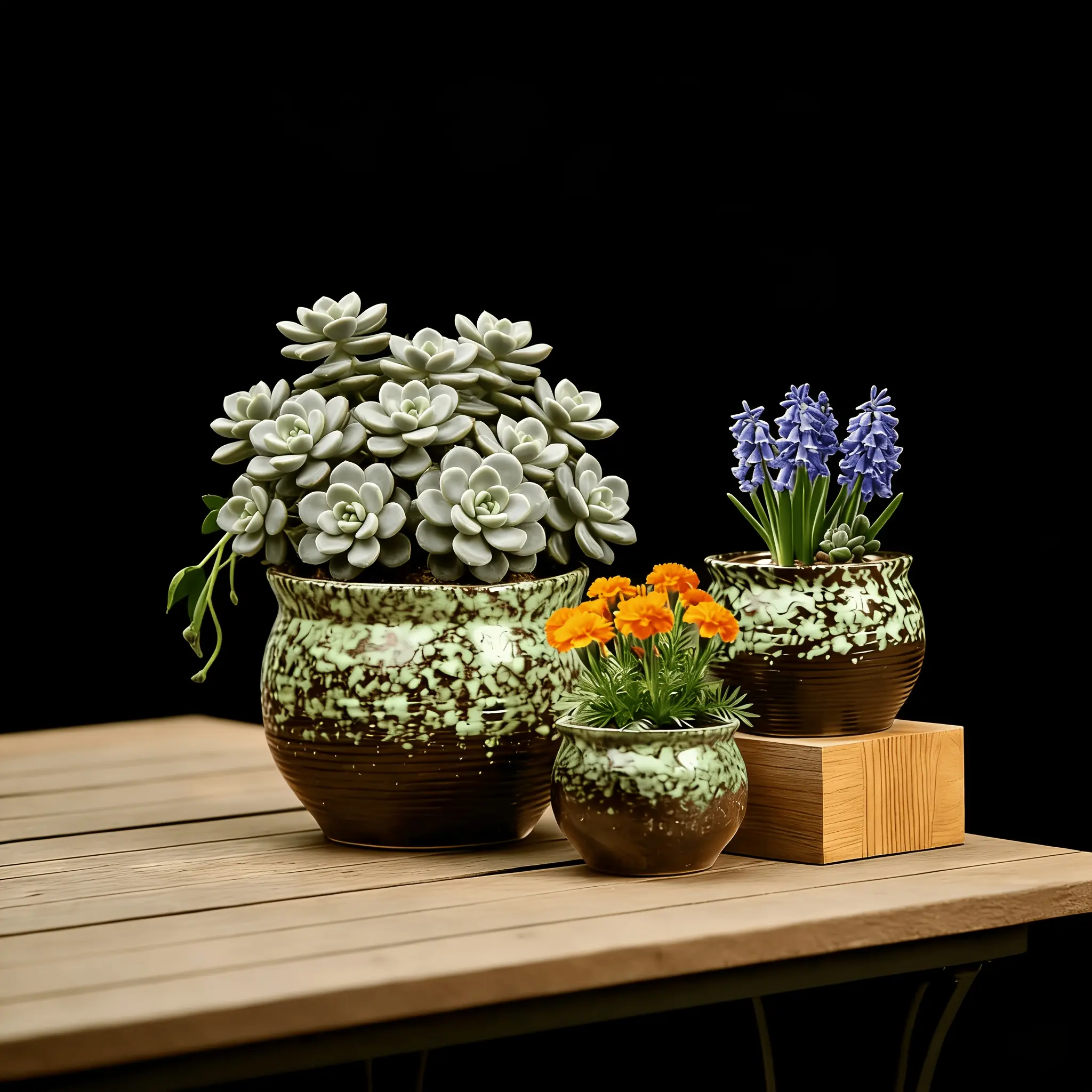 Vintage Dark Brown Ceramic Planter with Speckled Green Glaze Handcrafted Boho Vibe for Succulents Hyacinths and Greenery