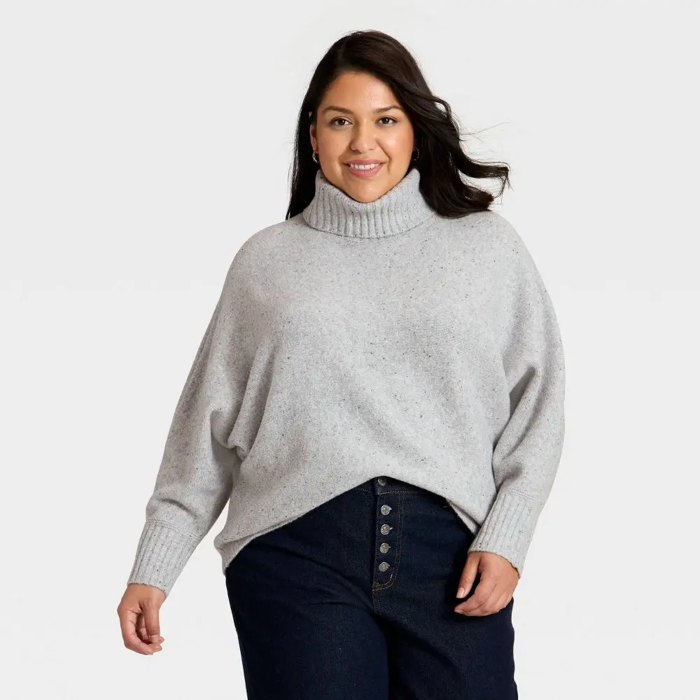 Women's Turtleneck Pullover Sweater - Ava & Viv, Made with Jersey, Polyester, Spandex, Viscose Fabric