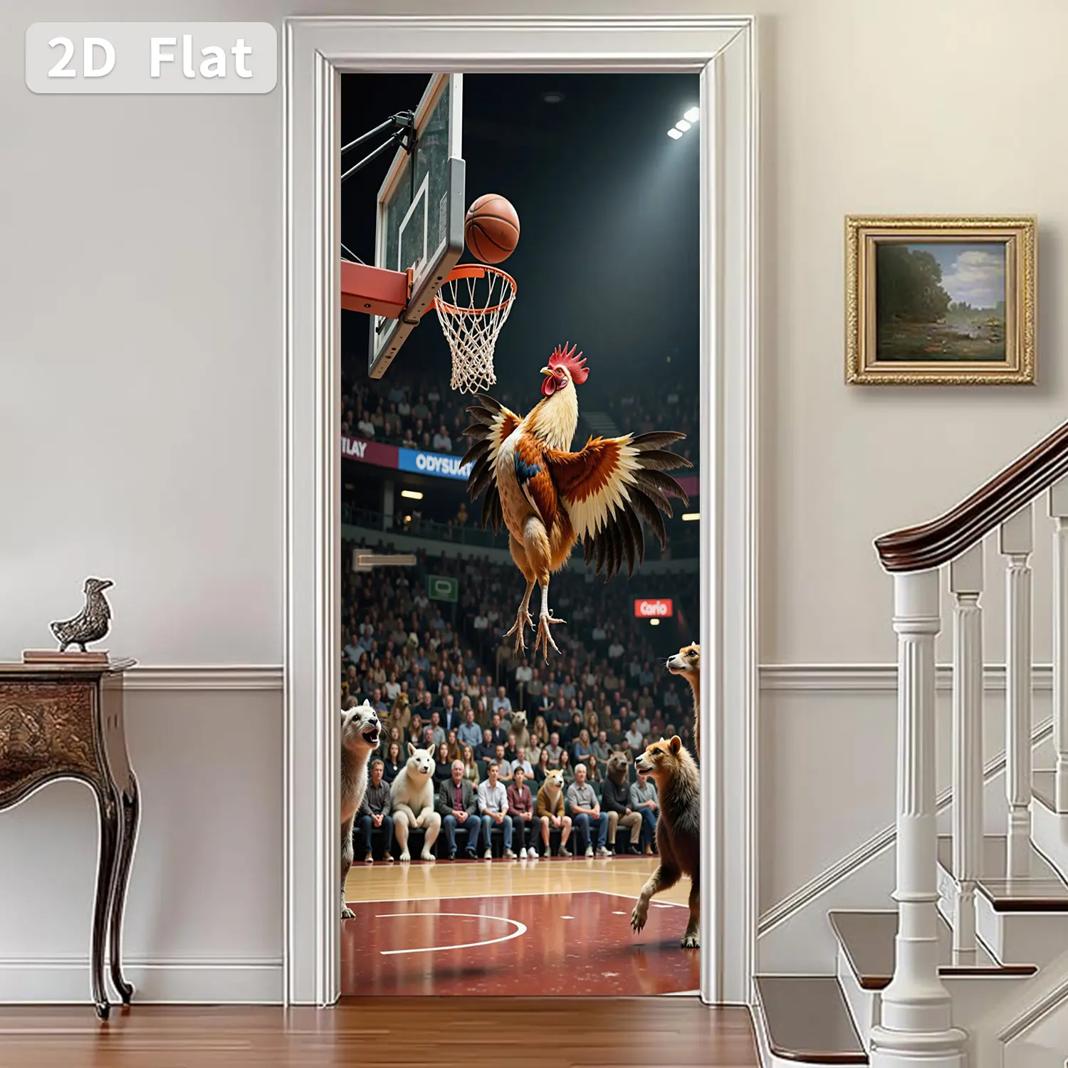 Chicken Basketball Wall Sticker, Self-Adhesive PVC Art Decal, Removable Home Office Decoration, Fun Holiday Decor, 38.5cm X 200cm