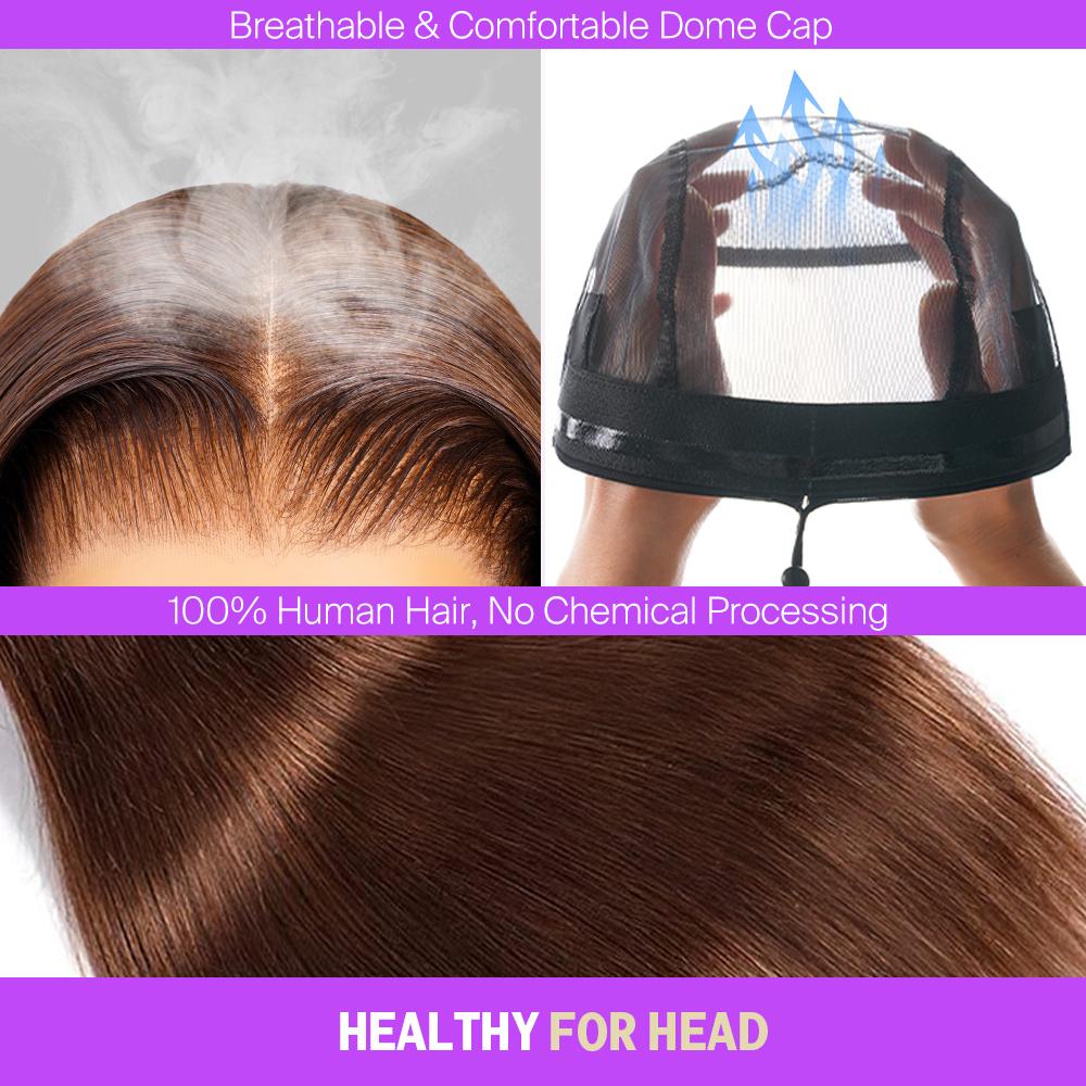 Megalook 24inch Ombre Brown Upgrade 13x6 Three-Go Glueless Wig Color #N53 Fitted Pre-Styled Parting Breathable Dome Cap Free Lace Front 100% Human Hair Wig 320℉ Heat Resistant Vintage Women Black SpringStatements