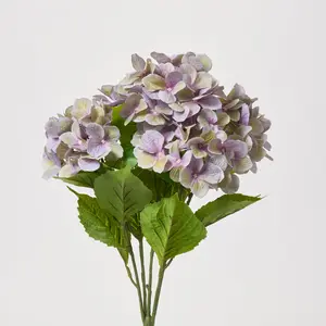 Lavender Purple Watercolor Silk Garden Hydrangea Blooms Bush Bouquet - 21"