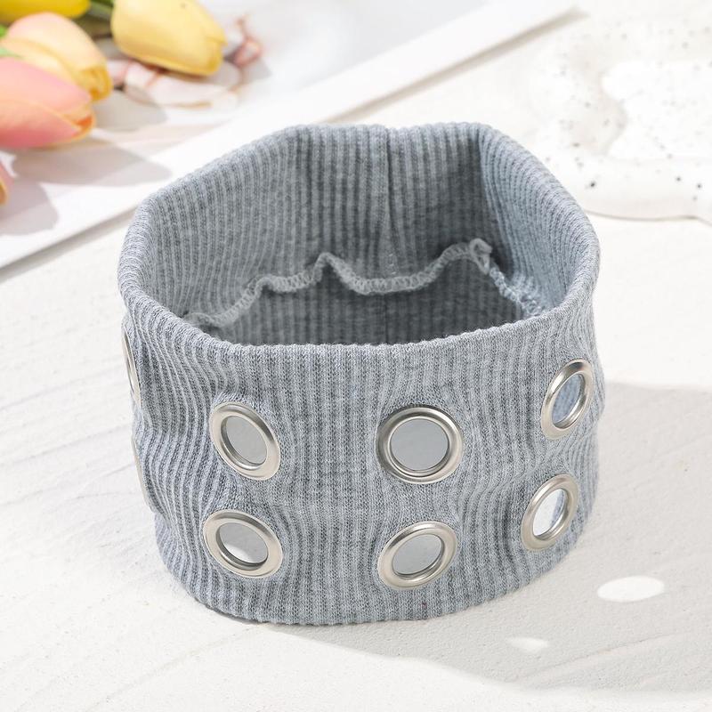 AWAYTR Y2K Punk Women Hollow Out Eyelets Elastic Headband Harajuku Fashion Wide Headband Elastic Head Bands Grunge Hairband for Women Girls TikTokShopBlackFriday
