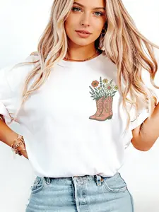 Cowgirl Boots Wildflowers Shirt, Retro Western Graphic Tee, Country Girl T-Shirt, Rodeo Outfit, Gift for Her, Country Farm