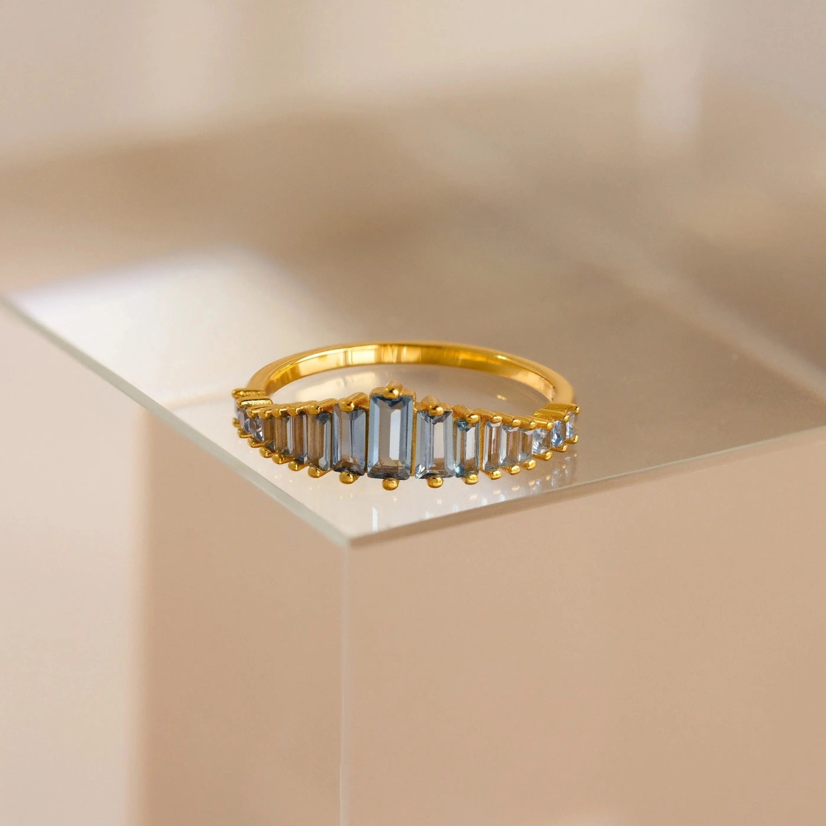 Art Deco Aquamarine Ring by Caitlyn Minimalist - Chandelier Blue Diamond Ring in Gold - Vintage Aquamarine Jewelry - Anniversary Gift