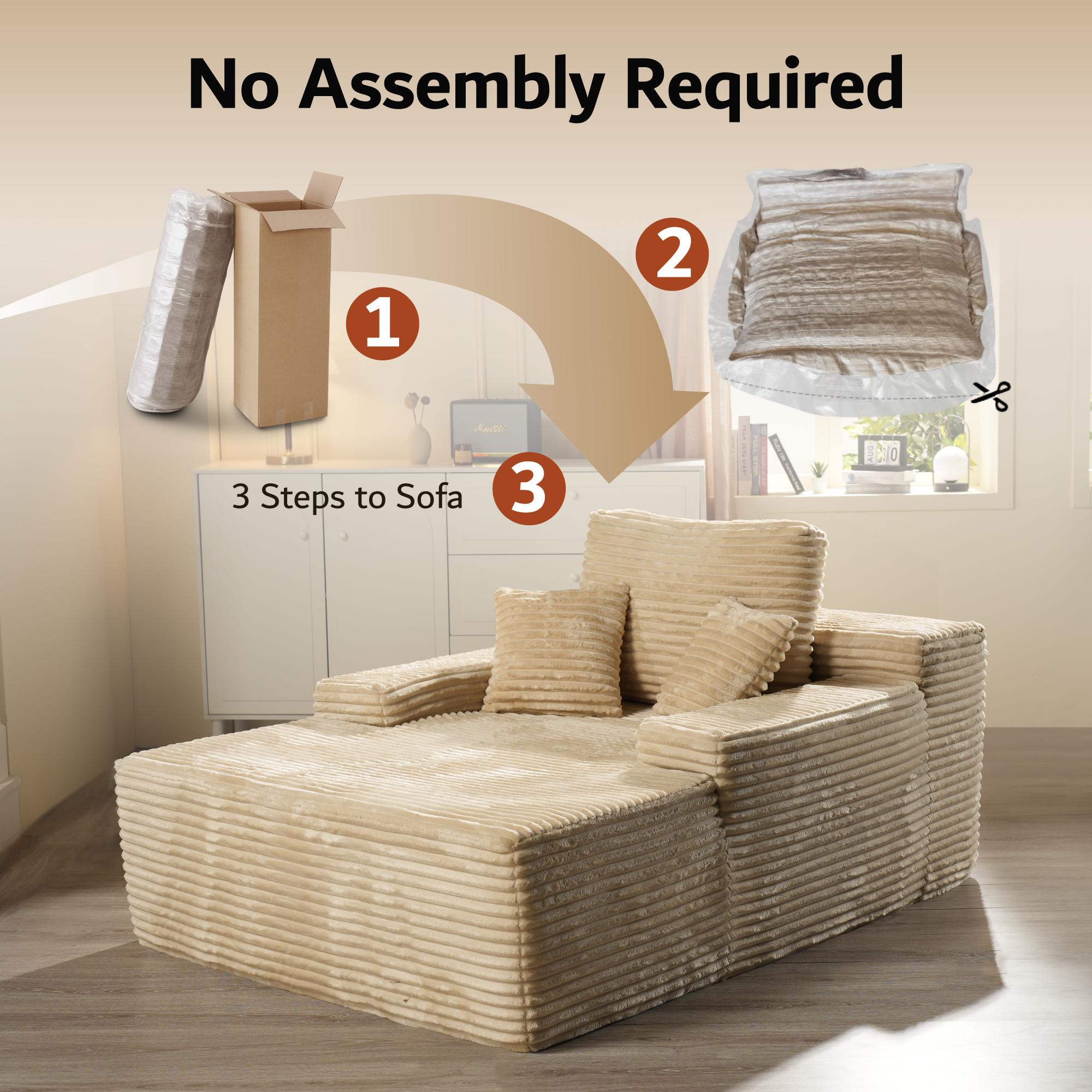 【3 Packages Shipping】Ovios 104" Modular Couch with Chaise and 49'' Boneless Chaise Lounge - L-Shaped Sectional Sofa Set with Flexible Configuration, Plush Corduroy Cloud Velvet Fabric,No Assembly Required, 5 Seater