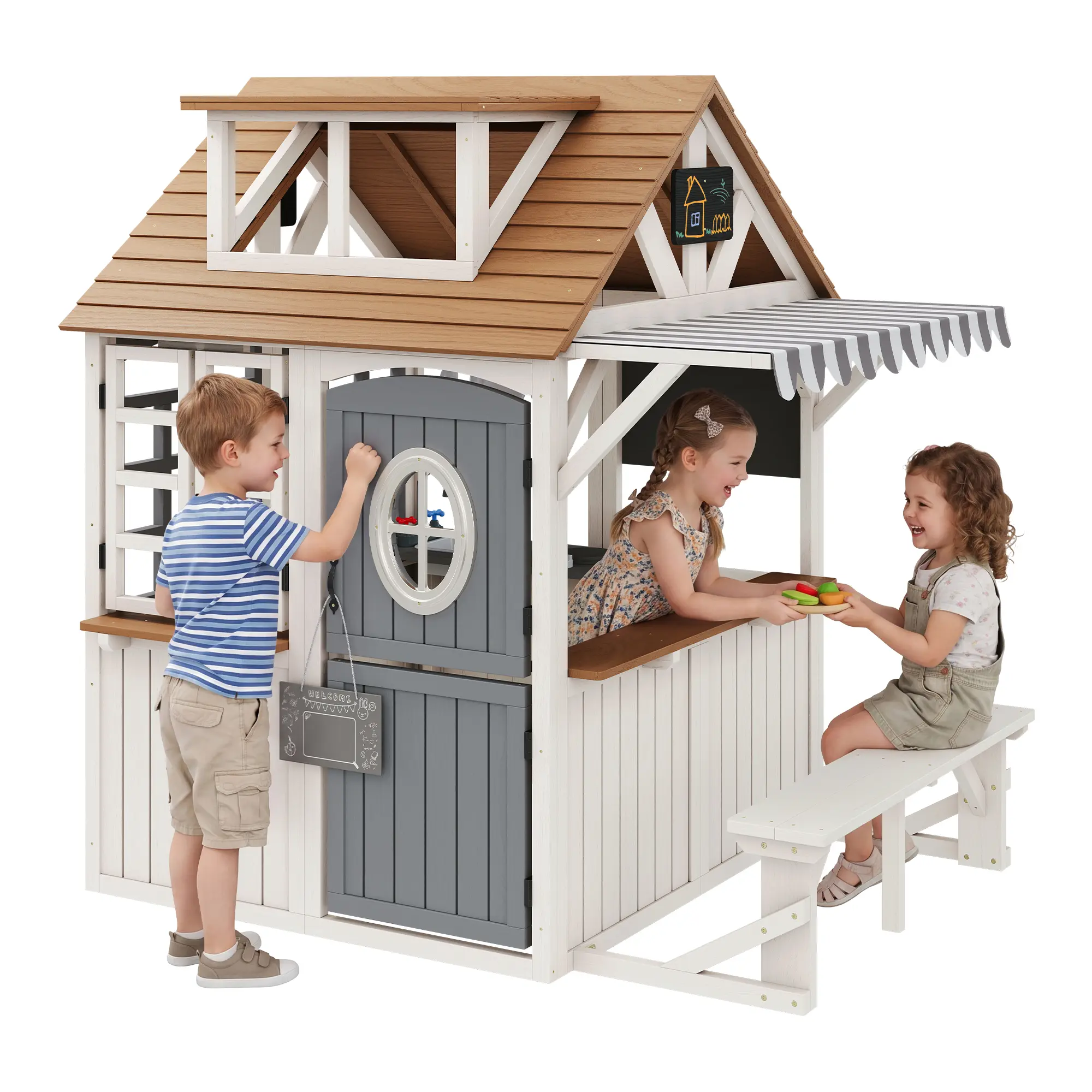 ALBOTT Unisex 4-Size Kids Wooden Playhouse with Kitchen Set - Durable Fir Wood, Pre-Cut Panels, Roof, Rust-Resistant Hinges - Cottage Core Decor, Development Focused - Outdoor Play Toy for 3-8 Years Old Boys & Girls[tiktokshopbacktoschool][SohoChic]