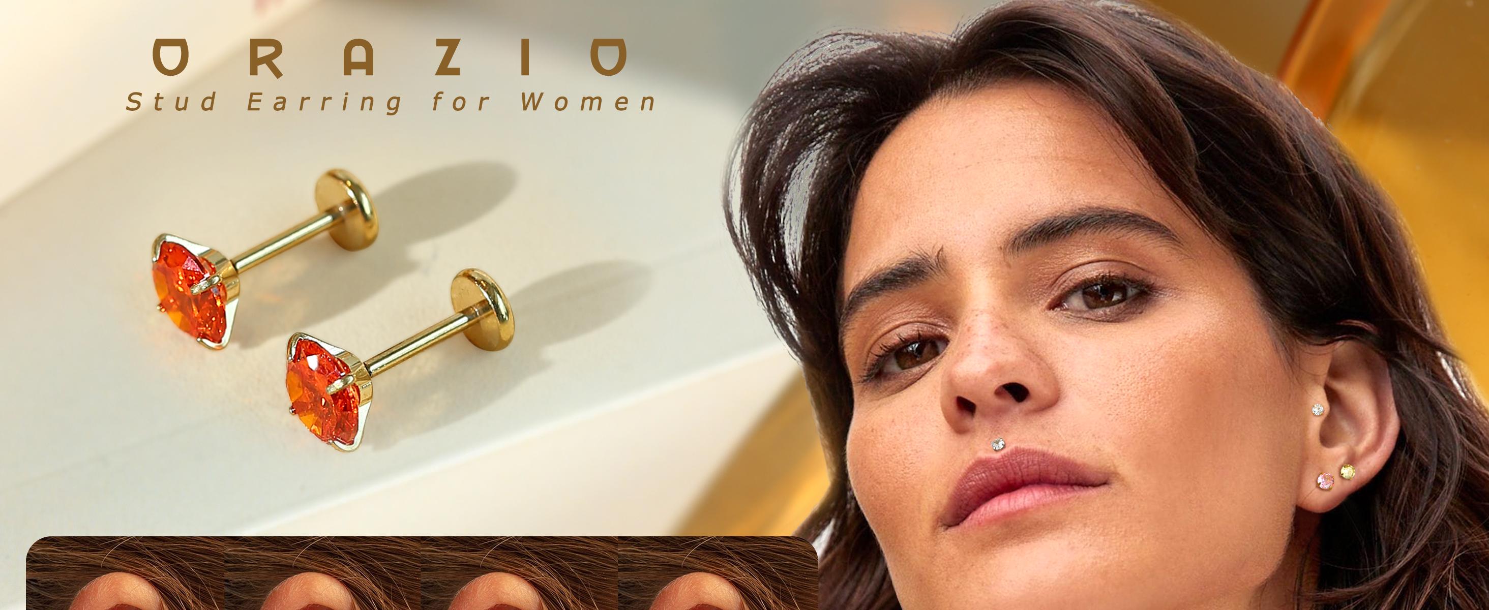 ORAZIO 20G Threadless Flat Back Earrings for Women Men Hypoallergenic Surgical Steel Push in Stud Cartilage Helix Tragus Conch Labret Nostril Piercing Jewelry