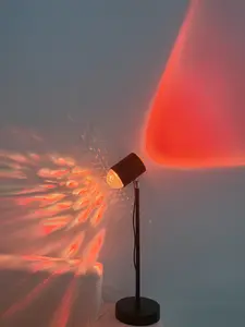 Dual-head RGB Sunset Wave Projection Table Lamp, 360° rotation, 3D ripple effect, dimmable ambient light, suitable for bedroom, living room, and parties. Black-White.