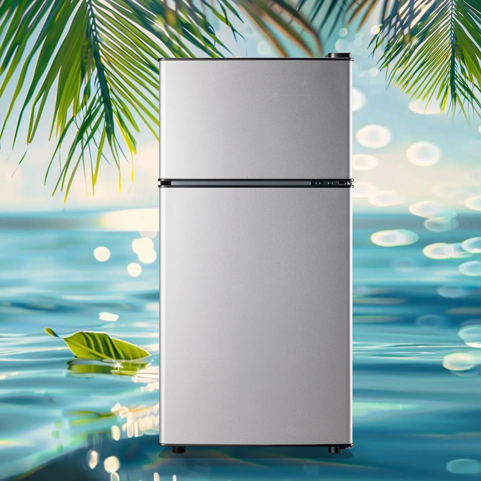 DEMULLER 2.4 Cu.ft Compact Double-Door Mini Fridge with Freezer, Beverage Refrigerator, 7-Mode Temp Control, Manual Defrost, US Plug, for Singles, Ideal for Apartment Bedroom, Dark Grey/White, Freestanding Freezer