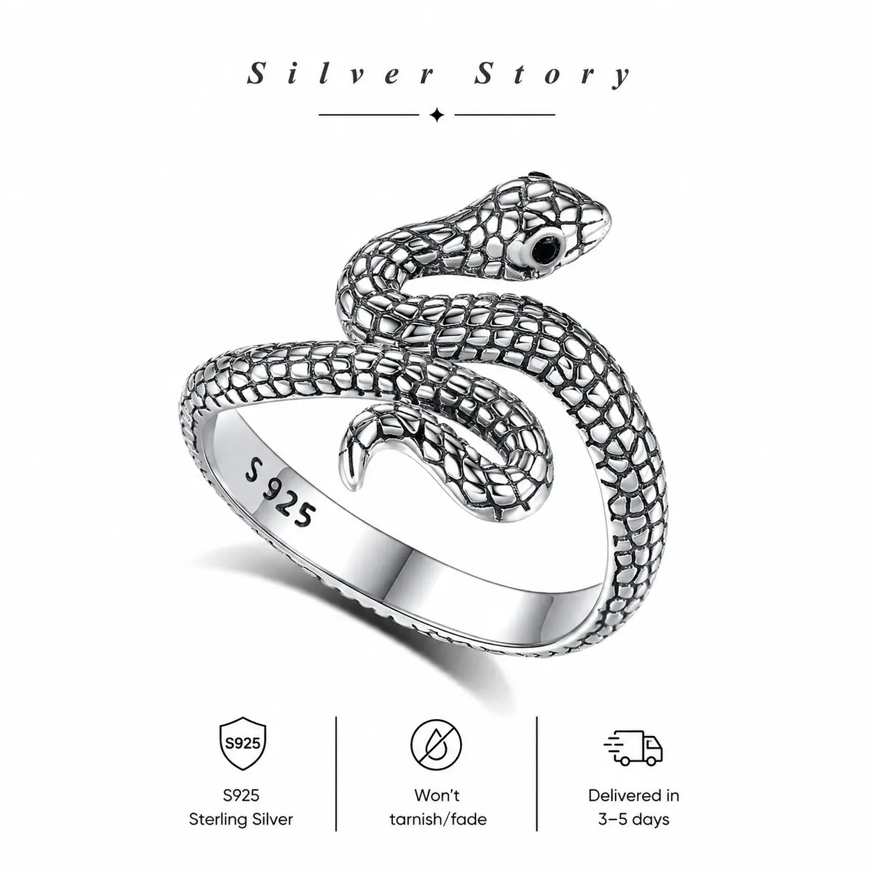 925 Trendy Snake Ring with Bold Serpent Design, Vintage Adjustable Unisex Thumb Ring Jewlery for Women & Men, Daily Wear and Theme Party Jewelry, Birthday Anniversary Gift Mom's Father's Day Gift