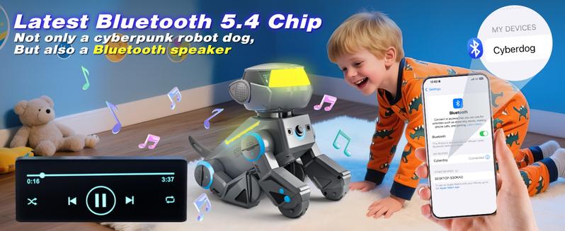 VATOS Bluetooth Robot Dog for Kids,Programmable Smart Robotic Dog with Multi-Color LED Eyes,Singing Dancing Rechargeable Remote Control Robot Pet Interactive Toy Gift for Boys & Girls Ages 3-8 Grey