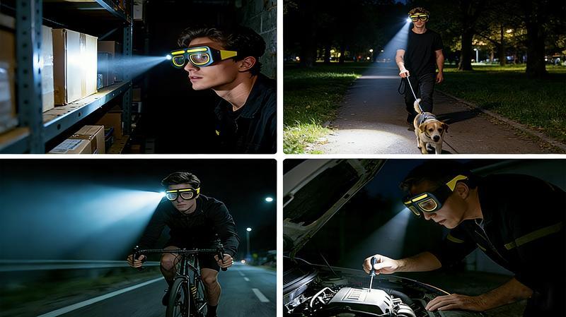 Gesture control LED glasses, rechargeable headlamp sports glasses, 5 modes, USB-C interface, suitable for running, camping, night maintenance, night work, hands-free lighting glasses.