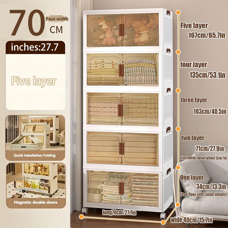 70CM-2/3/4/5 Layers    plastic folding storage box with multi-layer, stackable storage box with wheels, suitable for home storage of books, clothes, toys, closet, wardrobe, bedroom, bathroom, office, basic bedroom furniture Storage Box